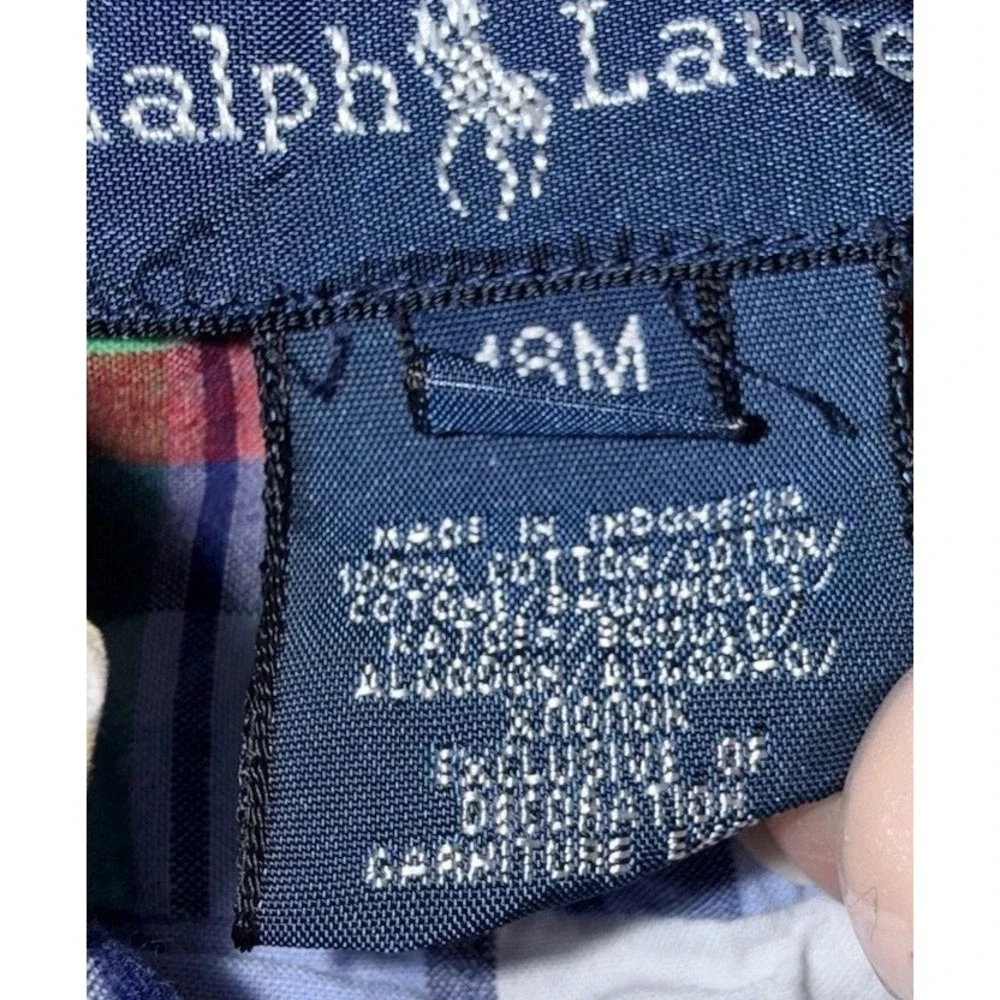 Ralph Lauren Infant Boys ShortSleeve Mult Plaid Shirt-Sz 18 M-Button Down Collar